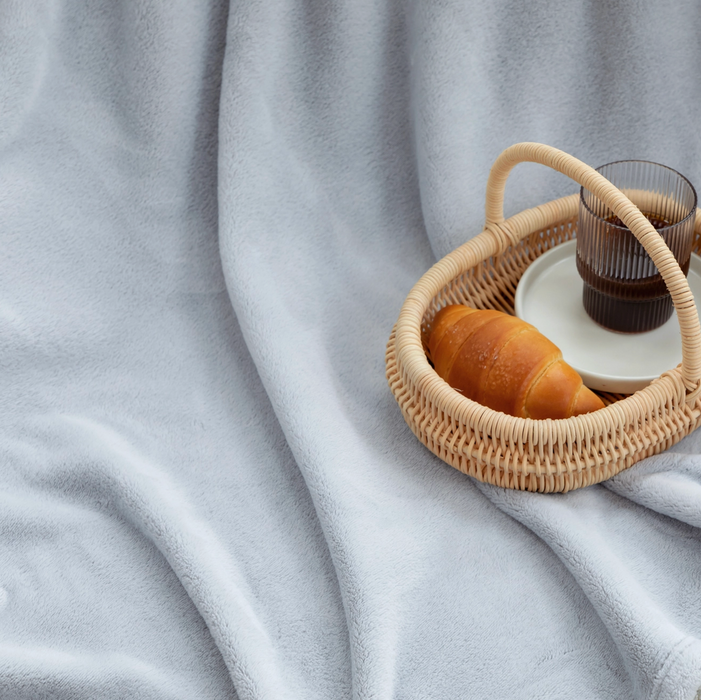 Soft Grey Fleece Pom Pom Throw