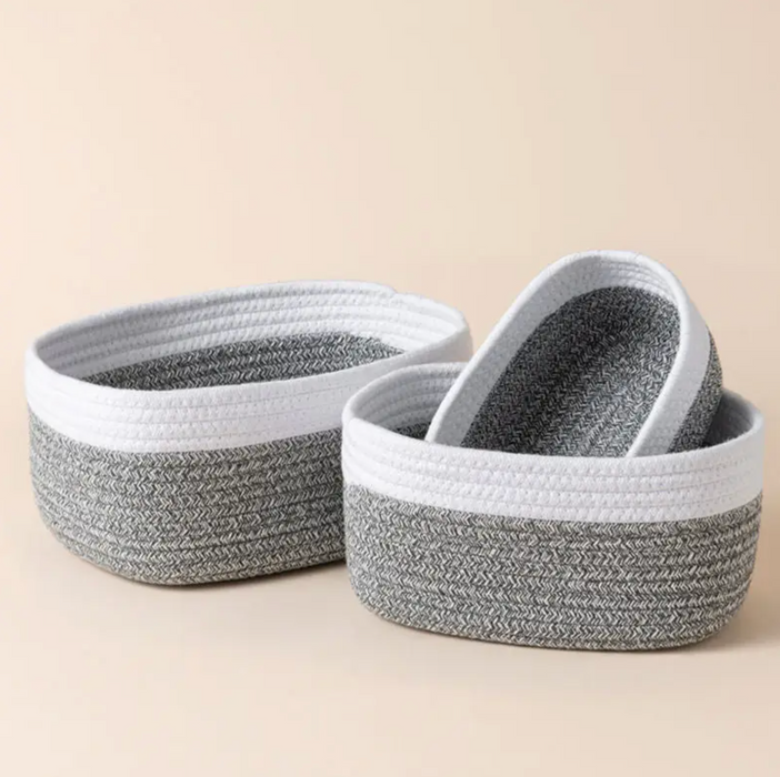 Gray Cotton Storage Baskets, Set of 3