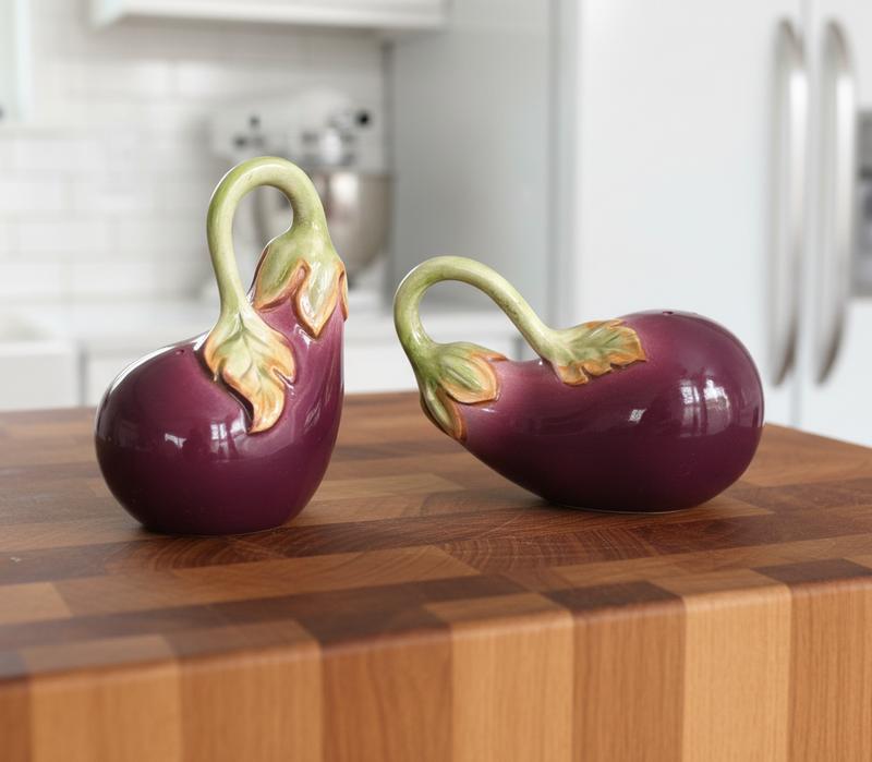 Vintage Fitz & Floyd Eggplant Salt & Pepper Holder Set