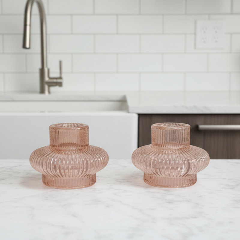 Vintage Rose Pink Candle Holders