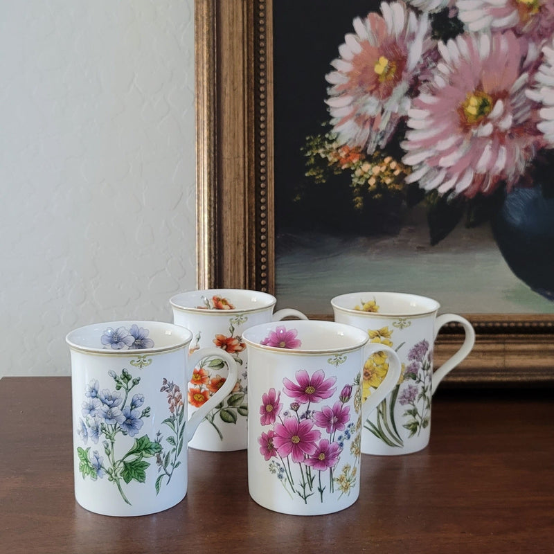 Vintage Floral Tea Cups, Set of 4