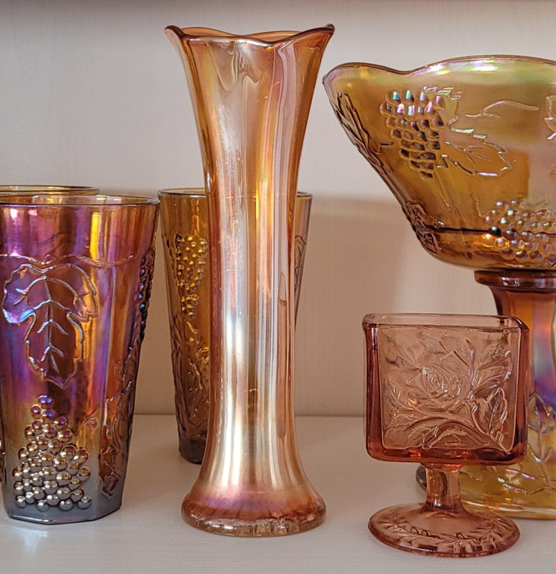 Vintage Marigold Carnival Glass Flower Vase