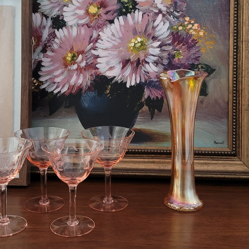 Vintage Marigold Carnival Glass Flower Vase