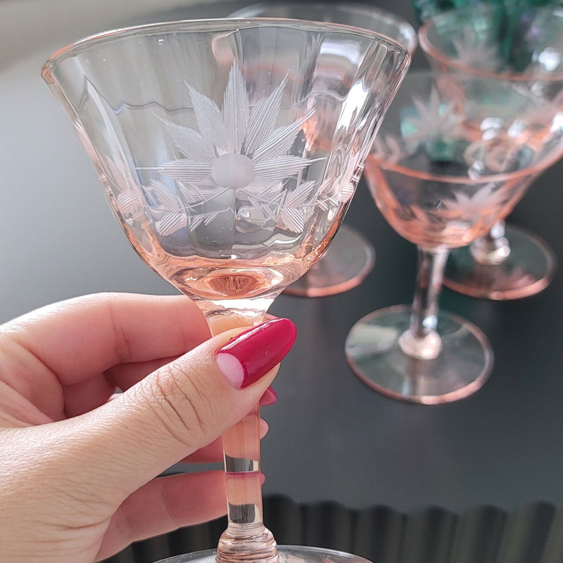 Vintage Pink Depression Glass Coupes, Set of 4