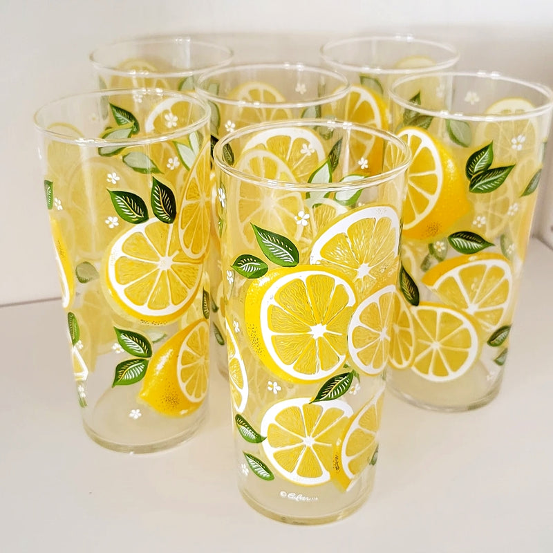 Vintage Culver's Signed Mid-Century Lemon Highball Glasses, Set of 6