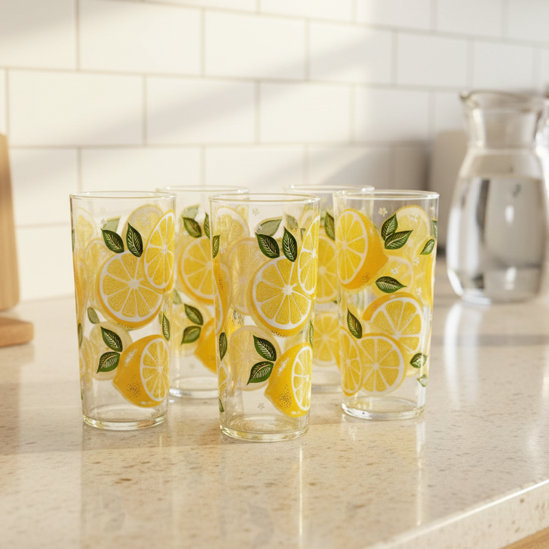 Vintage Culver's Signed Mid-Century Lemon Highball Glasses, Set of 6