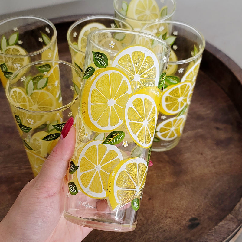 Vintage Culver's Signed Mid-Century Lemon Highball Glasses, Set of 6
