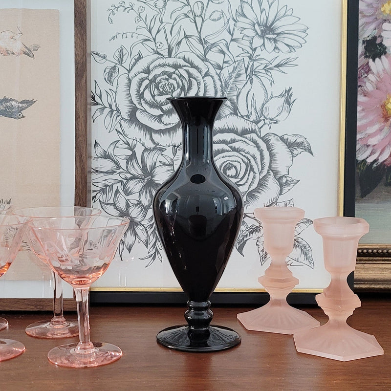 Vintage Black Glass Flower Vase
