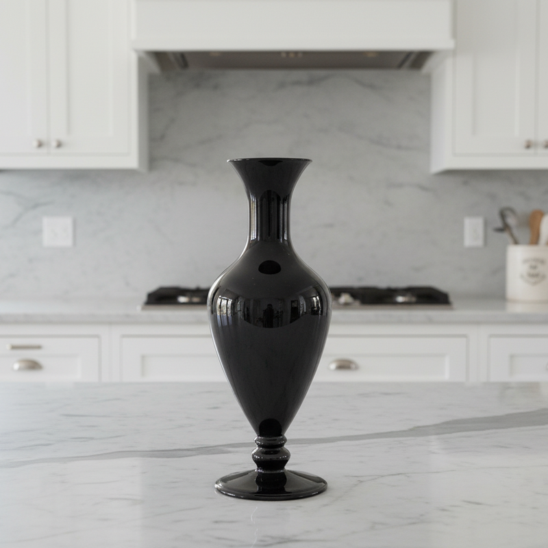 Vintage Black Glass Flower Vase