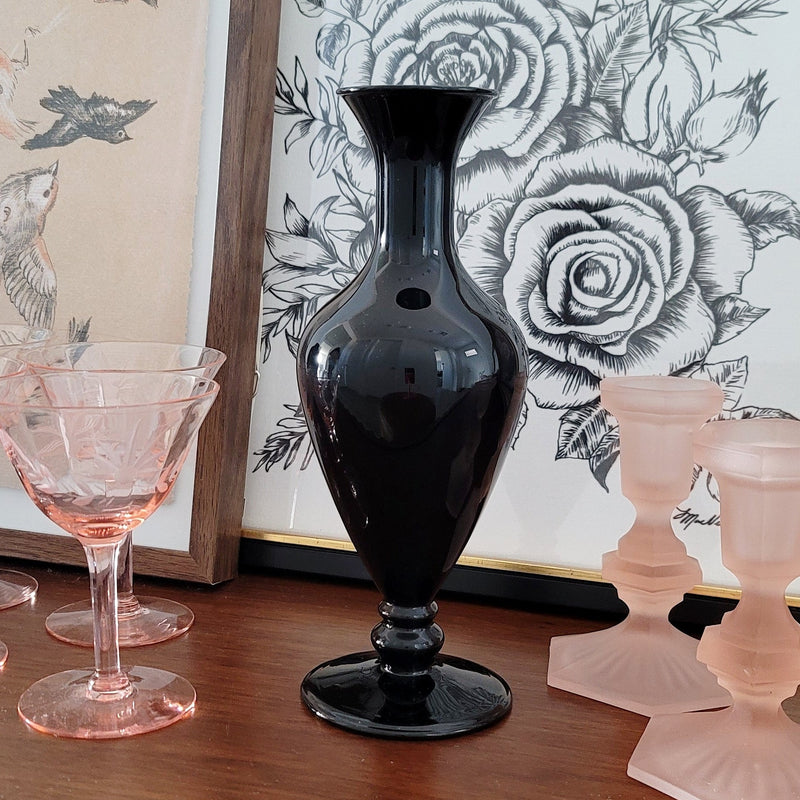 Vintage Black Glass Flower Vase