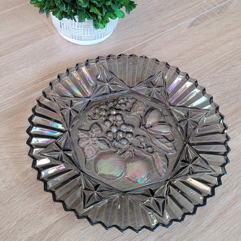 Vintage Federal Iridescent Smoke Grey Pioneer Glass Plate