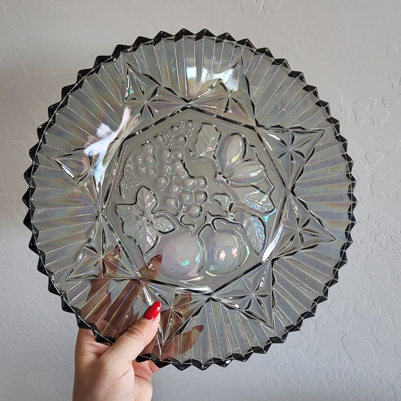 Vintage Federal Iridescent Smoke Grey Pioneer Glass Plate