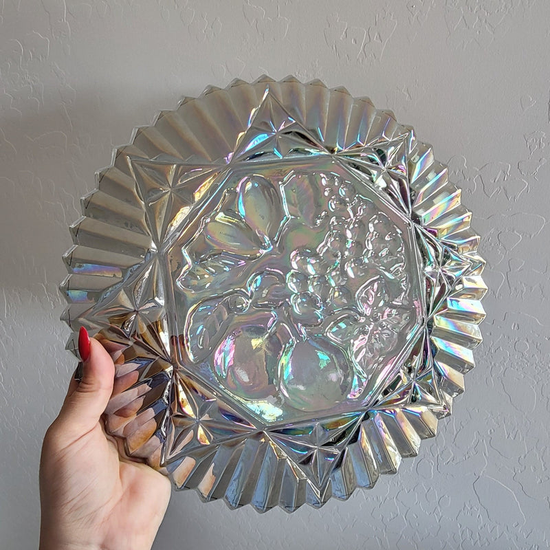 Vintage Federal Iridescent Smoke Grey Pioneer Glass Plate