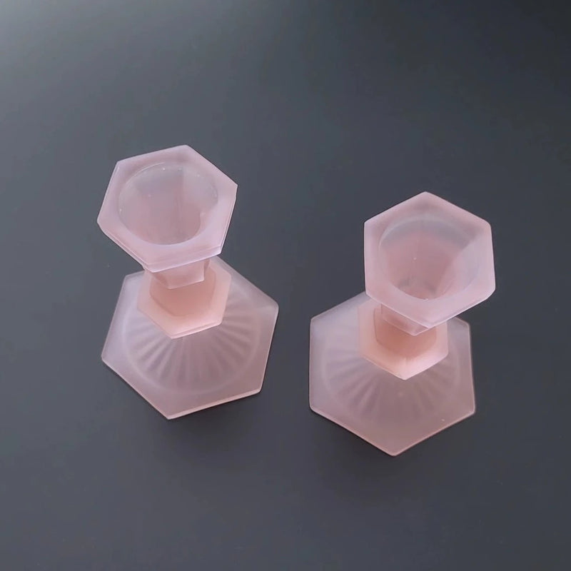 Vintage Pink Frosted Glass Candlestick Holders, Set of 2
