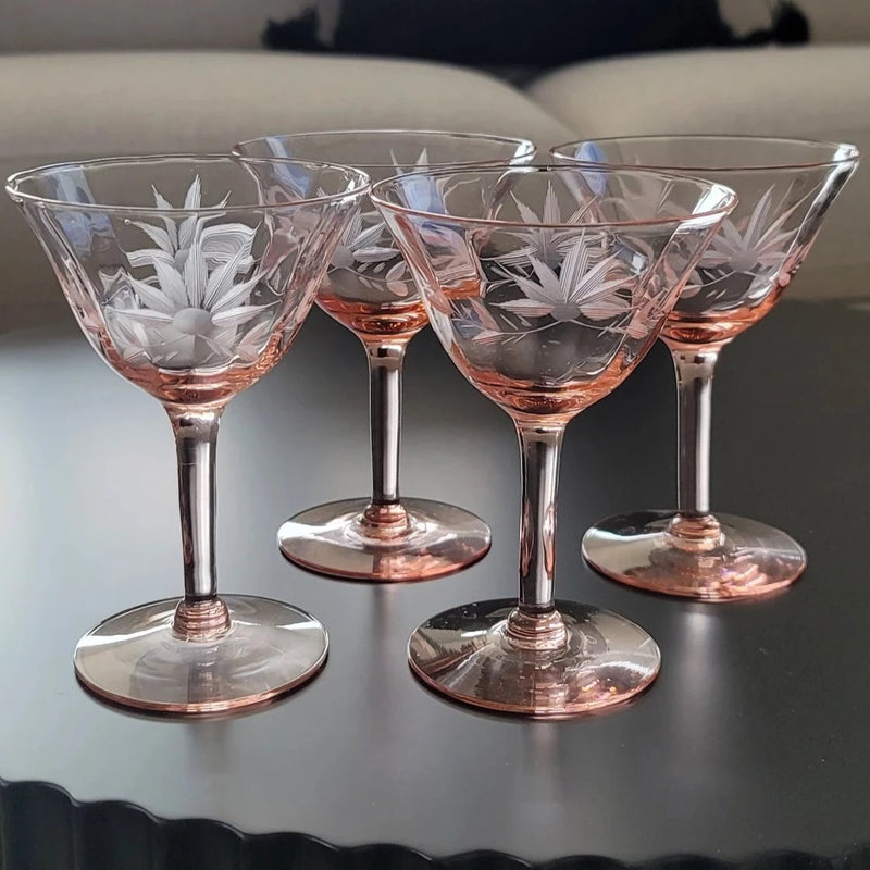 Vintage Pink Depression Glass Coupes, Set of 4