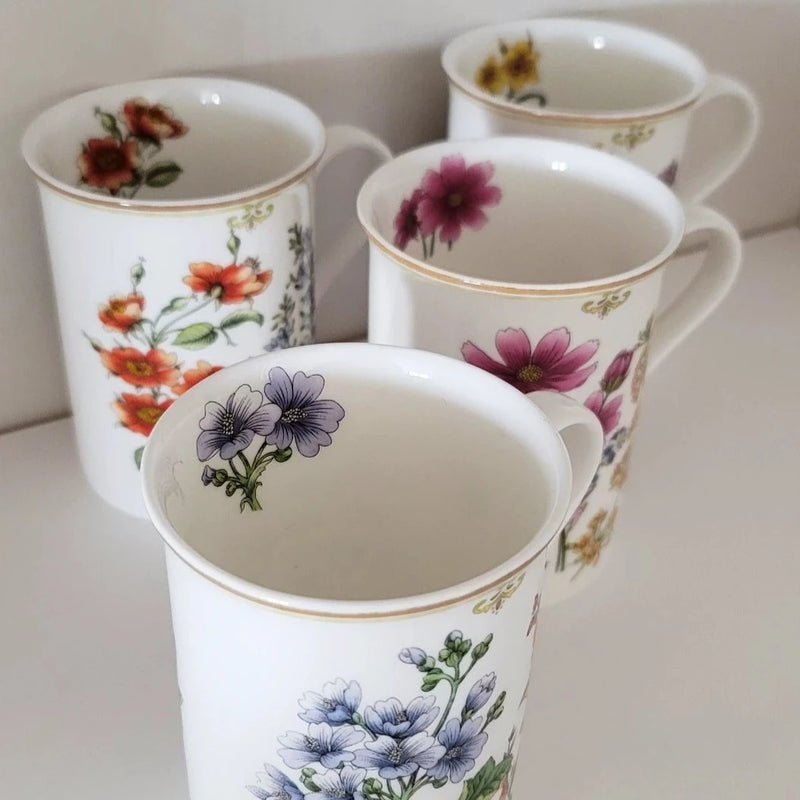 Vintage Floral Tea Cups, Set of 4