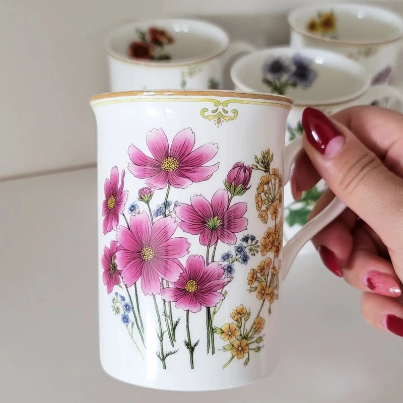 Vintage Floral Tea Cups, Set of 4