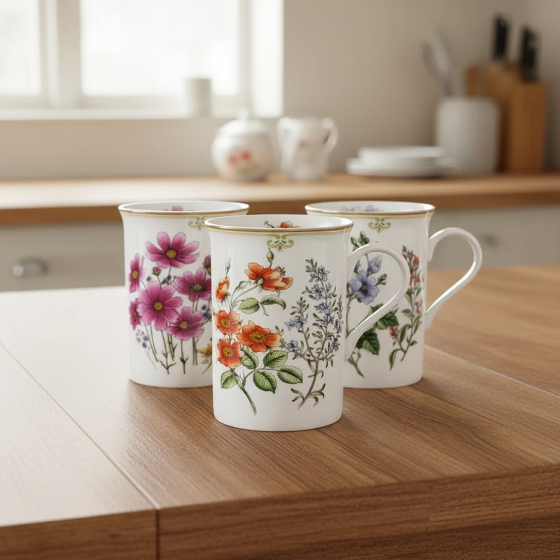 Vintage Floral Tea Cups, Set of 4