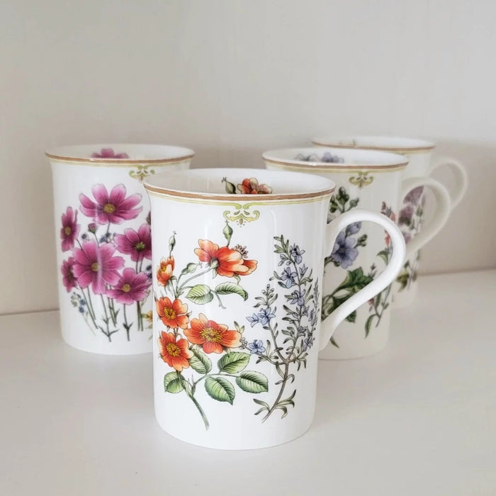 Vintage Floral Tea Cups, Set of 4