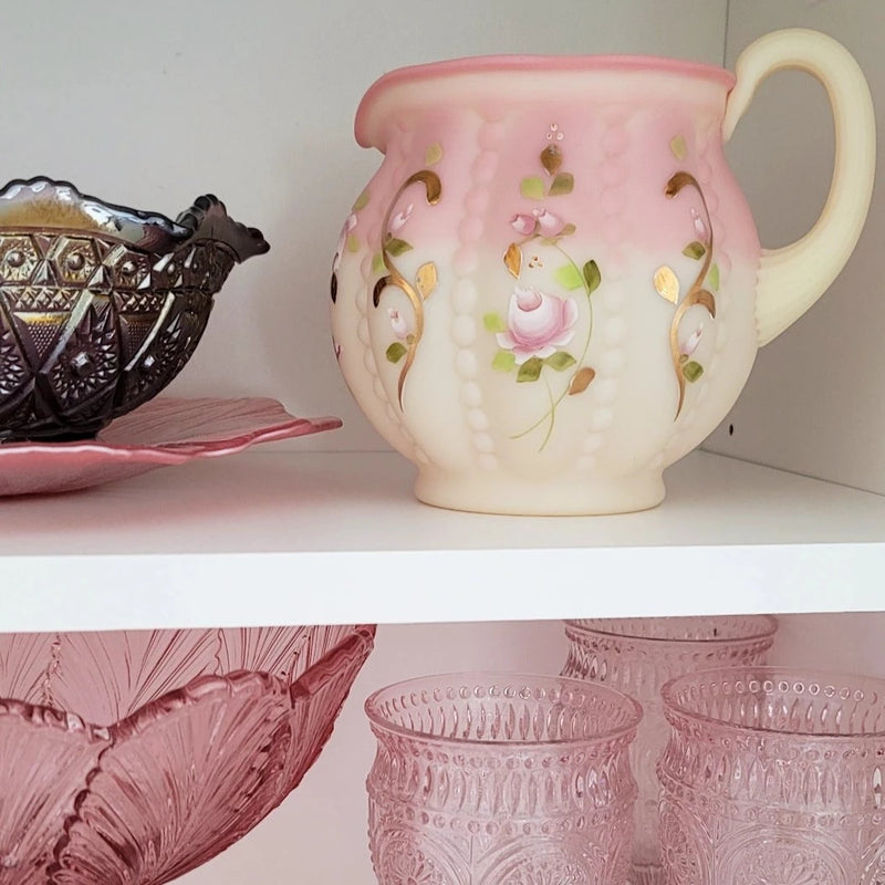 Vintage Fenton Roses Hand Painted Pitcher