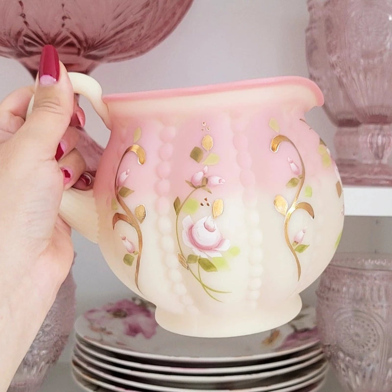 Vintage Fenton Roses Hand Painted Pitcher