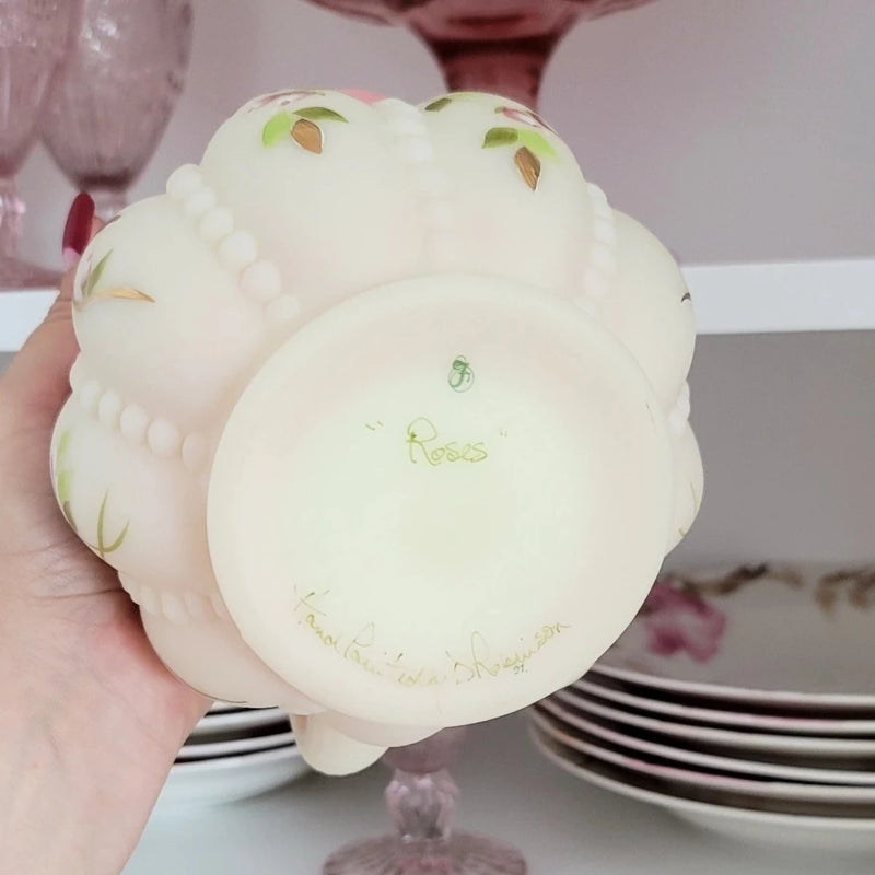 Vintage Fenton Roses Hand Painted Pitcher
