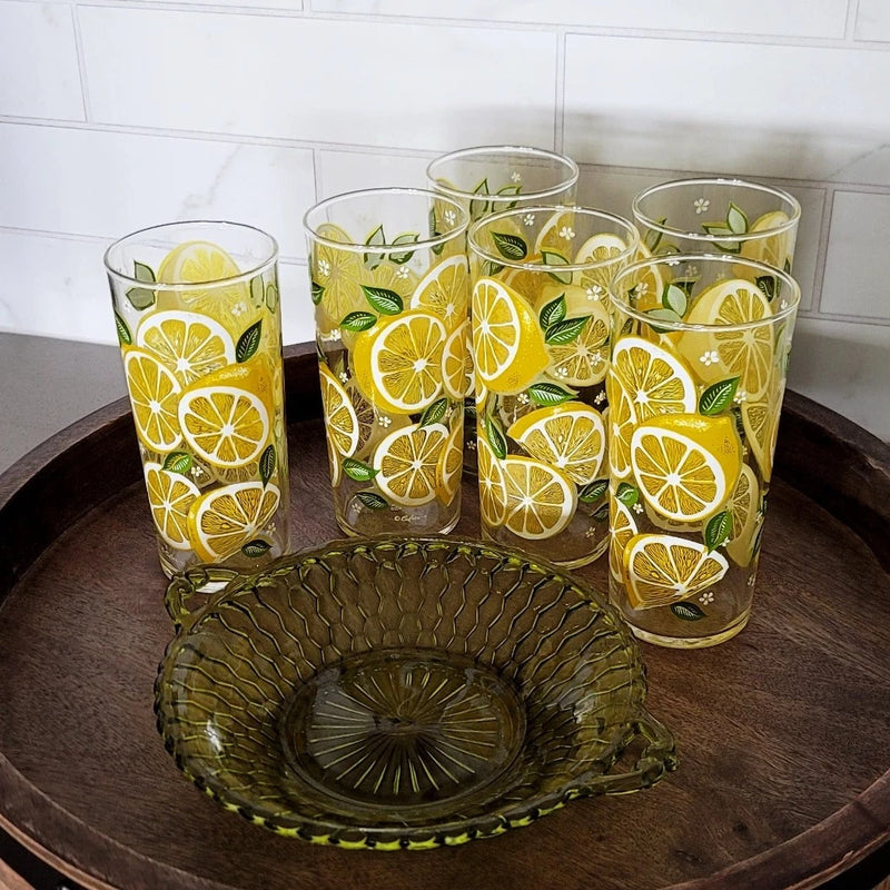 Vintage Culver's Signed Mid-Century Lemon Highball Glasses, Set of 6