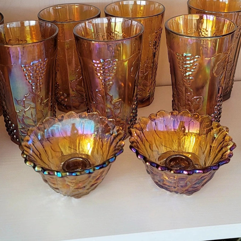Vintage Marigold Carnival Glass Candle Stick Holder Set