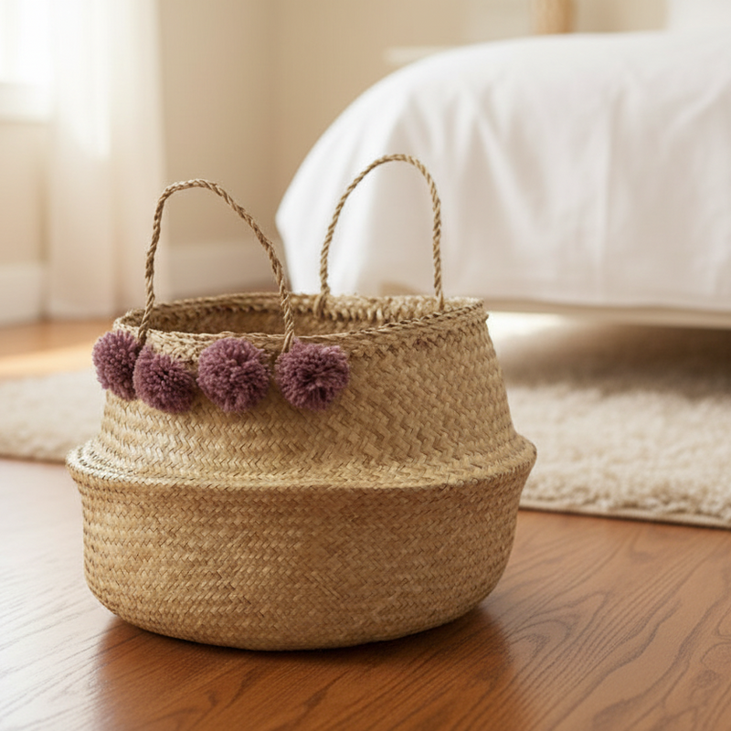 Pom Pom Woven Basket