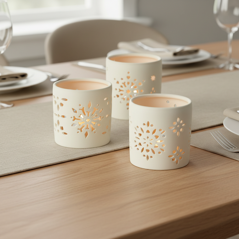 White Snowflake Votives Set of 3