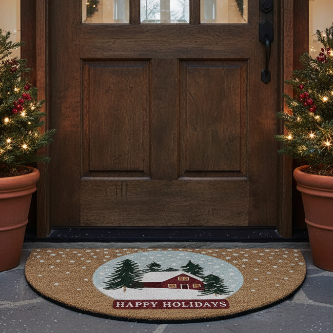 Happy Holidays Snowglobe Doormat