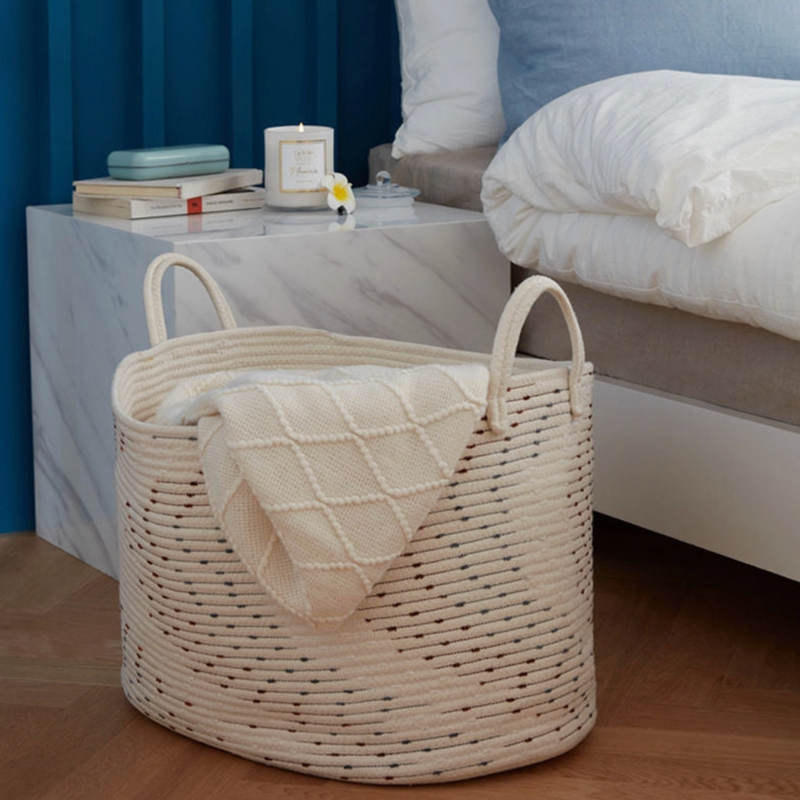 Dotted Cotton Laundry Basket