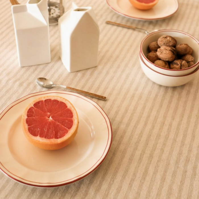 Beige Striped Tablecloth