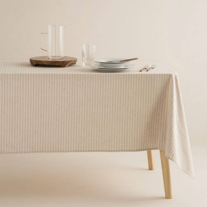 Beige Striped Tablecloth