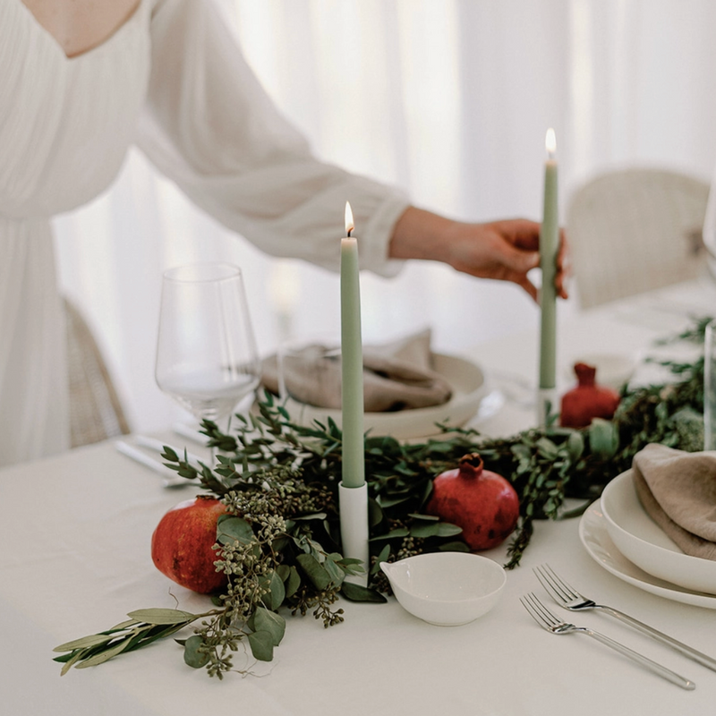 Eucalyptus Green Dipped Candles, Set of 2