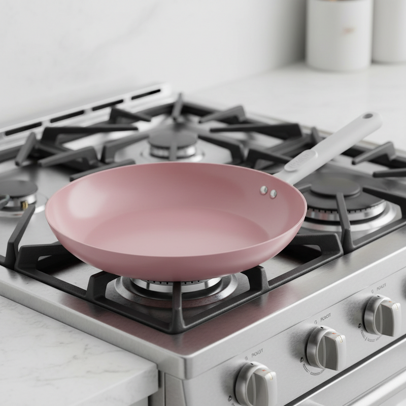 Pink Nonstick Ceramic Frying Pan, Aesthetic 10” Skillet for Everyday Cooking