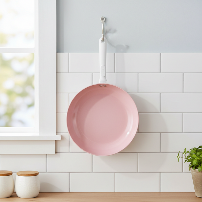 Pink Nonstick Ceramic Frying Pan, Aesthetic 10” Skillet for Everyday Cooking