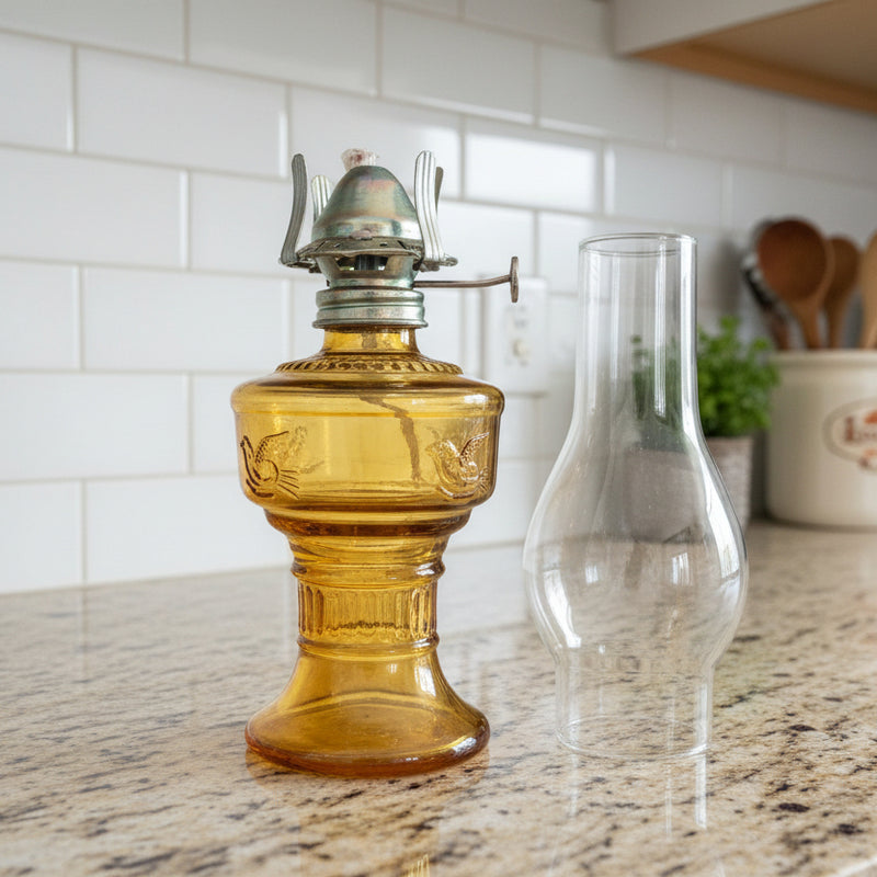 Vintage Amber Oil Lamp