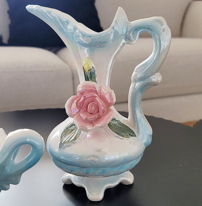 Vintage Pink Rose Dish & Pitcher Set