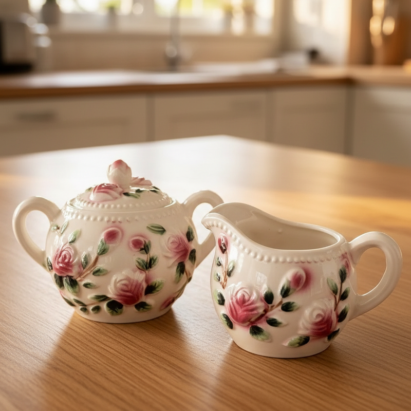 Vintage Floral Cream & Sugar Set