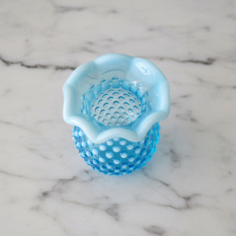 Vintage Blue Fenton Hobnail Mini Bud Vase