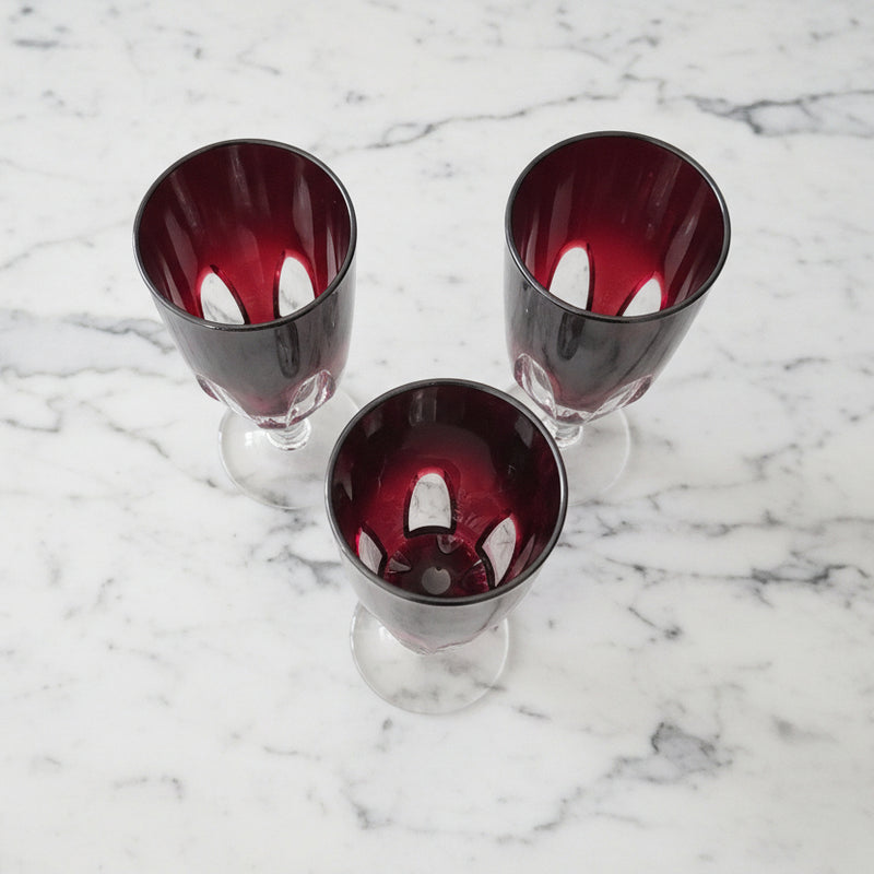 Vintage Cristal D'Arques Ruby Cut Crystal Wine Flutes Set of 5