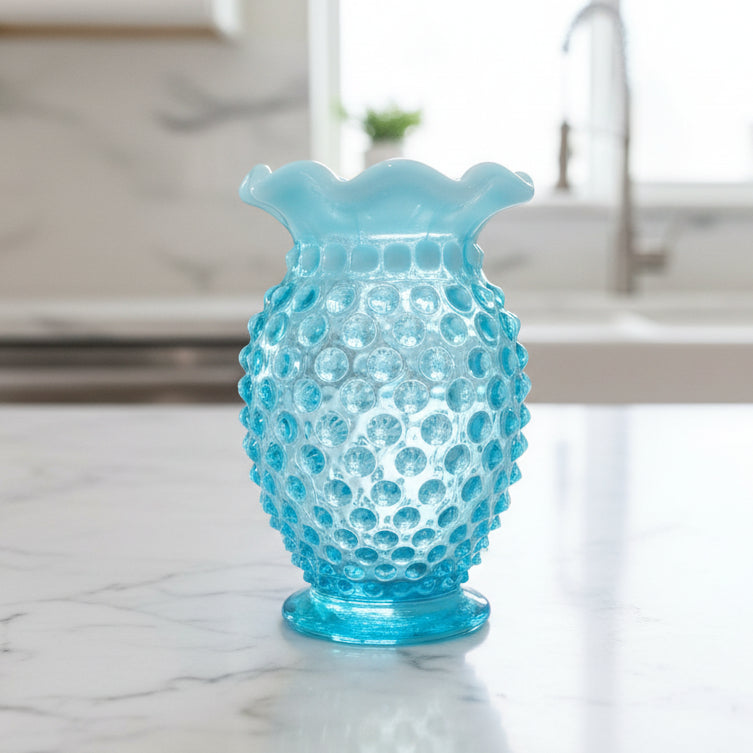 Vintage Blue Fenton Hobnail Mini Bud Vase