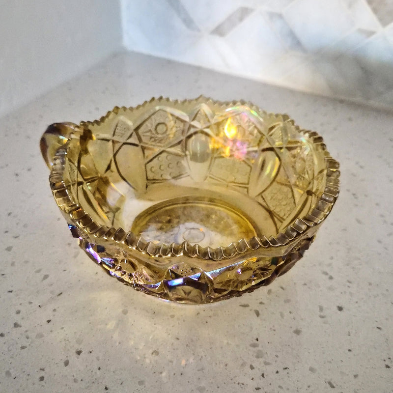 Vintage Yellow Carnival Glass Candy Dish