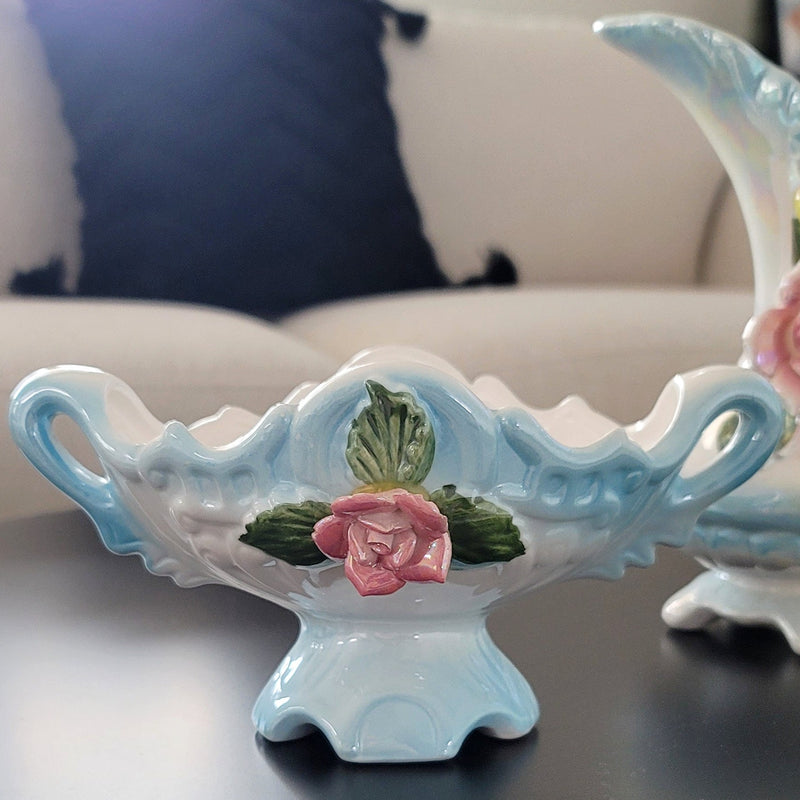 Vintage Pink Rose Dish & Pitcher Set