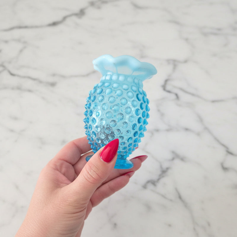 Vintage Blue Fenton Hobnail Mini Bud Vase