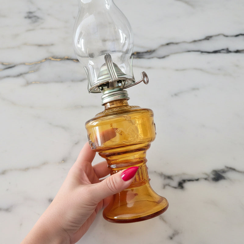 Vintage Amber Oil Lamp
