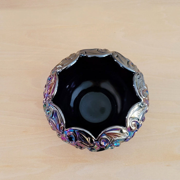 Vintage Black Carnival Glass Candy Dish