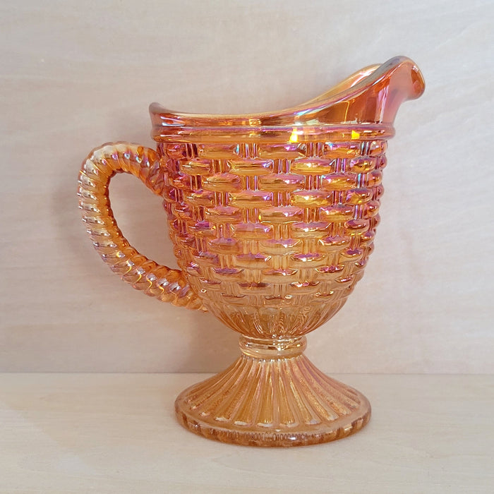 Vintage Marigold Carnival Glass Woven Pitcher