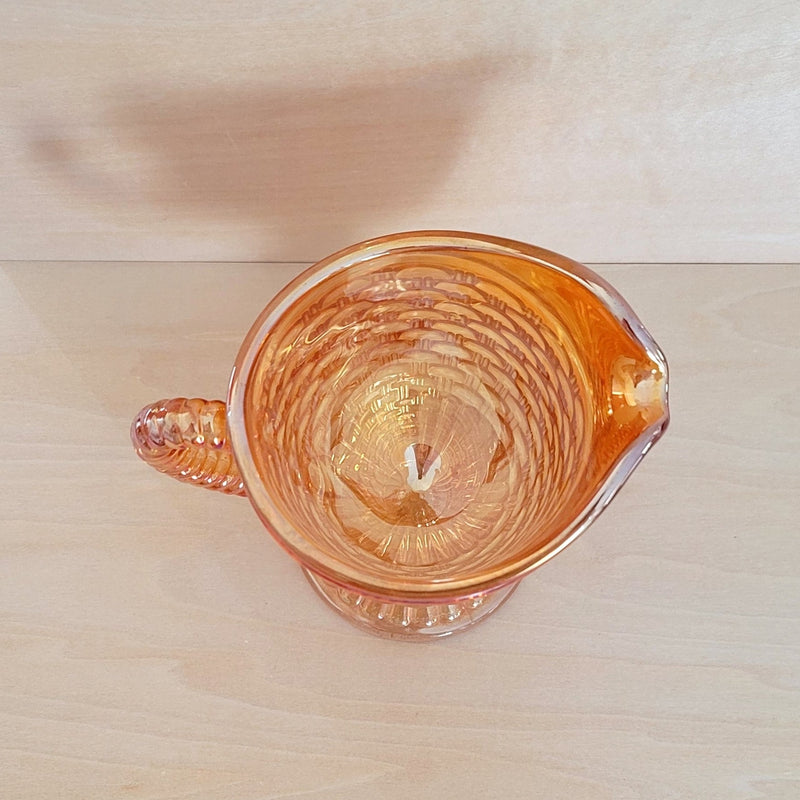 Vintage Marigold Carnival Glass Woven Pitcher